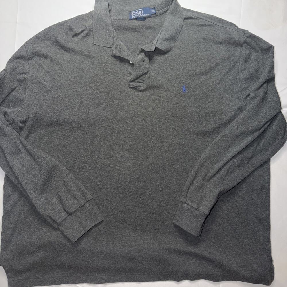 Ralph Lauren Polo Shirt Mens XXL Gray Long Sleeve Blue Pony Rugby Golf Preppy